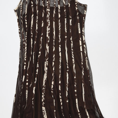Sandra Darren Womens Brown Geometric Polyester A-Line Size 12 Round Neck Hook & Eye
