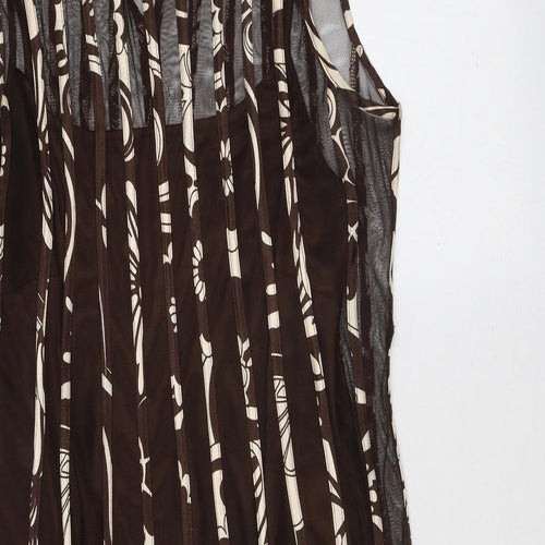 Sandra Darren Womens Brown Geometric Polyester A-Line Size 12 Round Neck Hook & Eye
