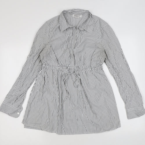 Motherhood Womens White Striped Polyester Basic Button-Up Size M Collared