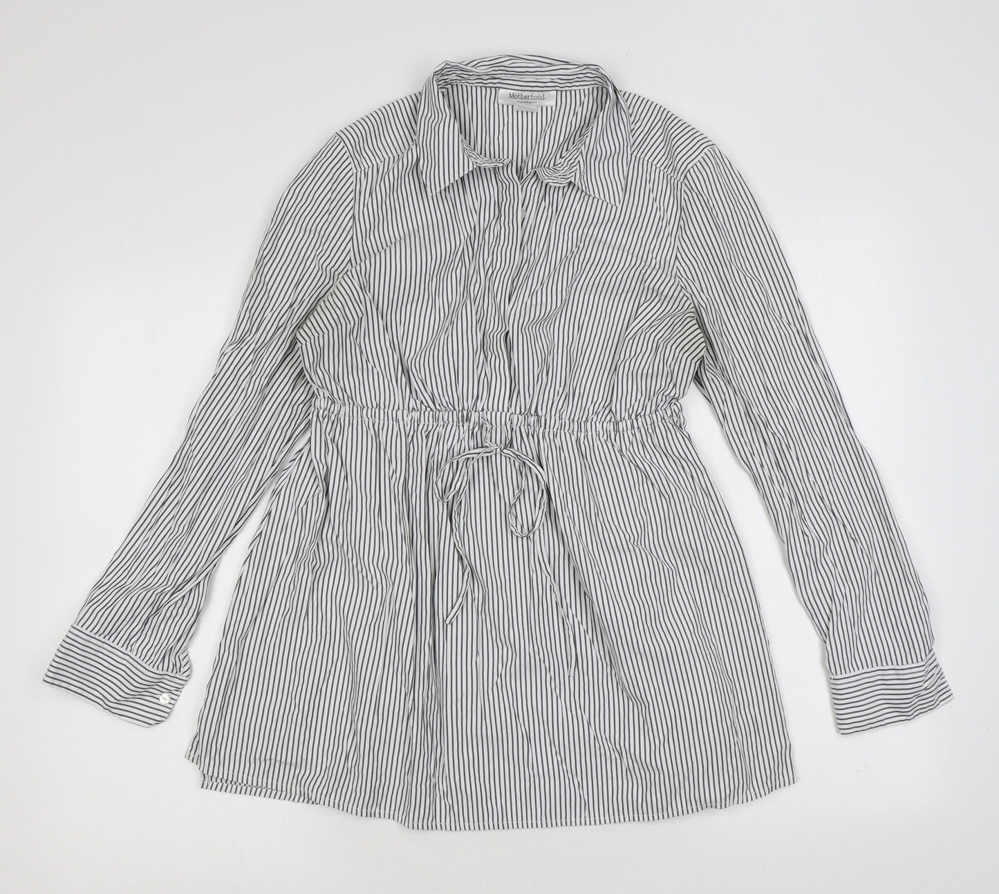 Motherhood Womens White Striped Polyester Basic Button-Up Size M Collared