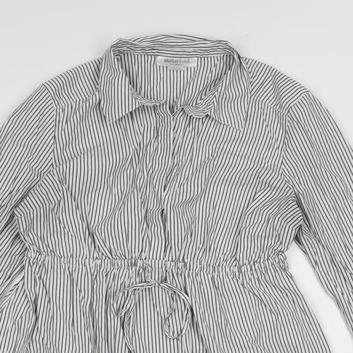 Motherhood Womens White Striped Polyester Basic Button-Up Size M Collared