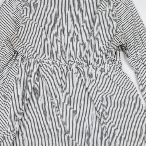 Motherhood Womens White Striped Polyester Basic Button-Up Size M Collared