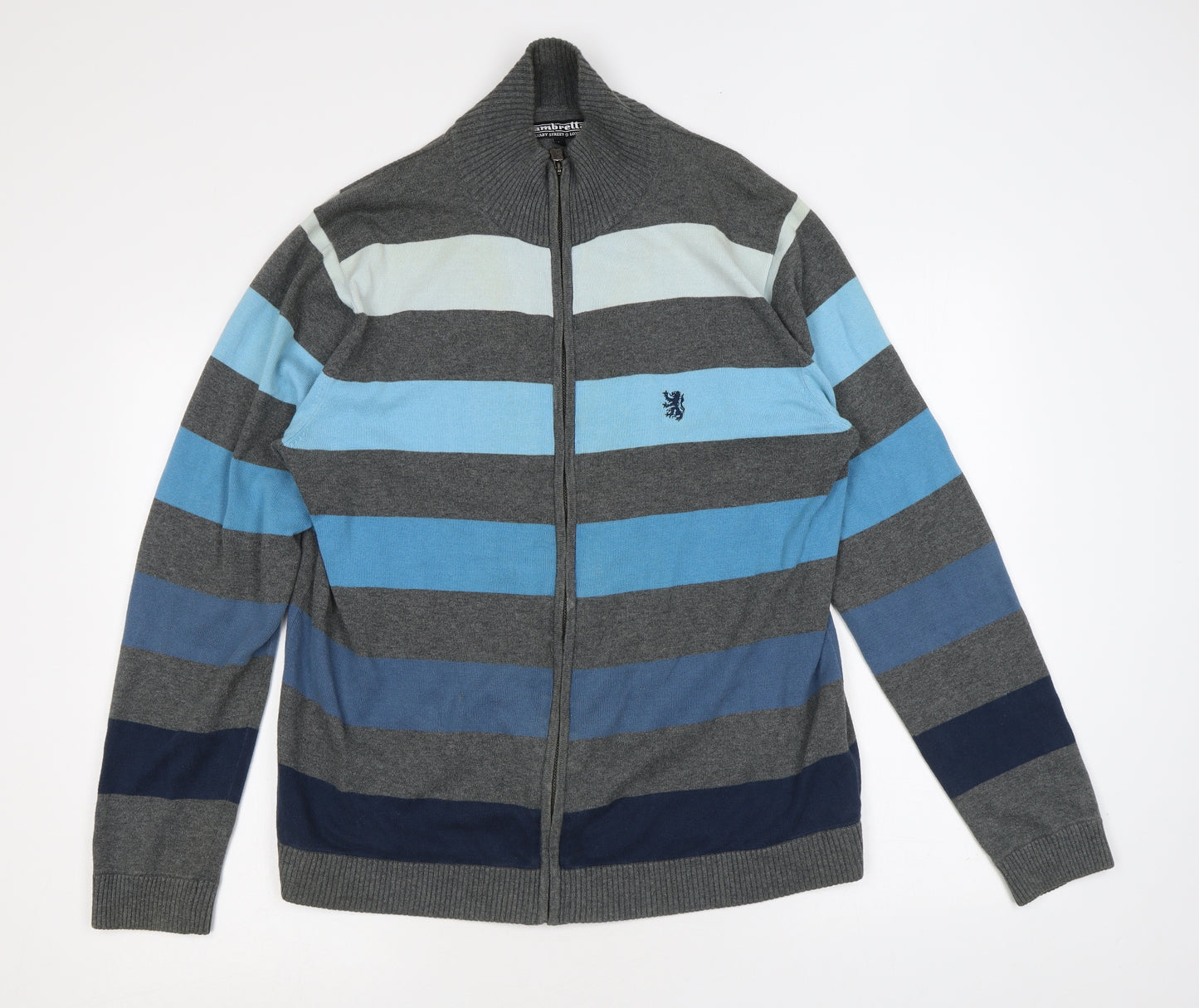 Lambretta Mens Grey Striped Cotton Full Zip Sweatshirt Size L