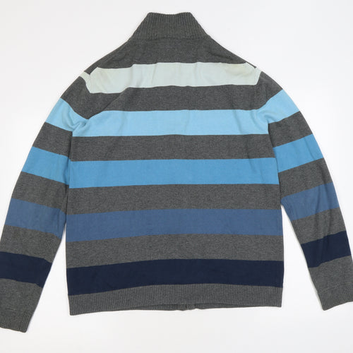 Lambretta Mens Grey Striped Cotton Full Zip Sweatshirt Size L
