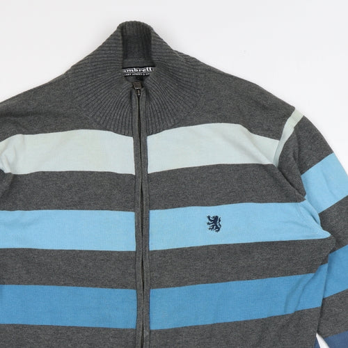 Lambretta Mens Grey Striped Cotton Full Zip Sweatshirt Size L