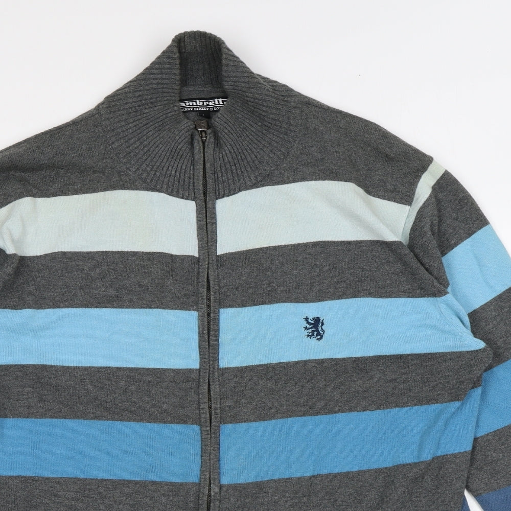 Lambretta Mens Grey Striped Cotton Full Zip Sweatshirt Size L