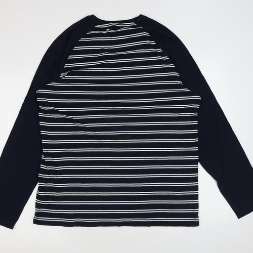 Marks and Spencer Womens Black Striped Cotton Basic T-Shirt Size XL Round Neck