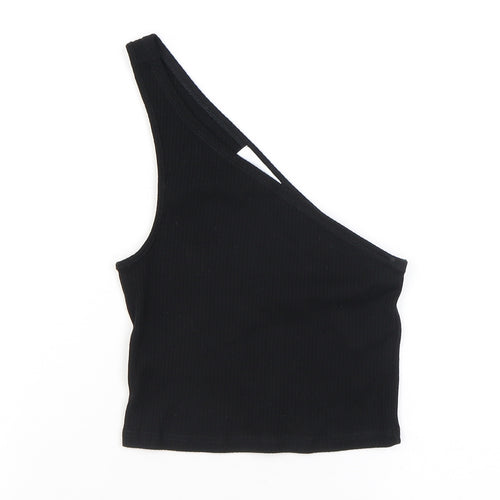 Topshop Womens Black Cotton Cropped Tank Size 8 One Shoulder