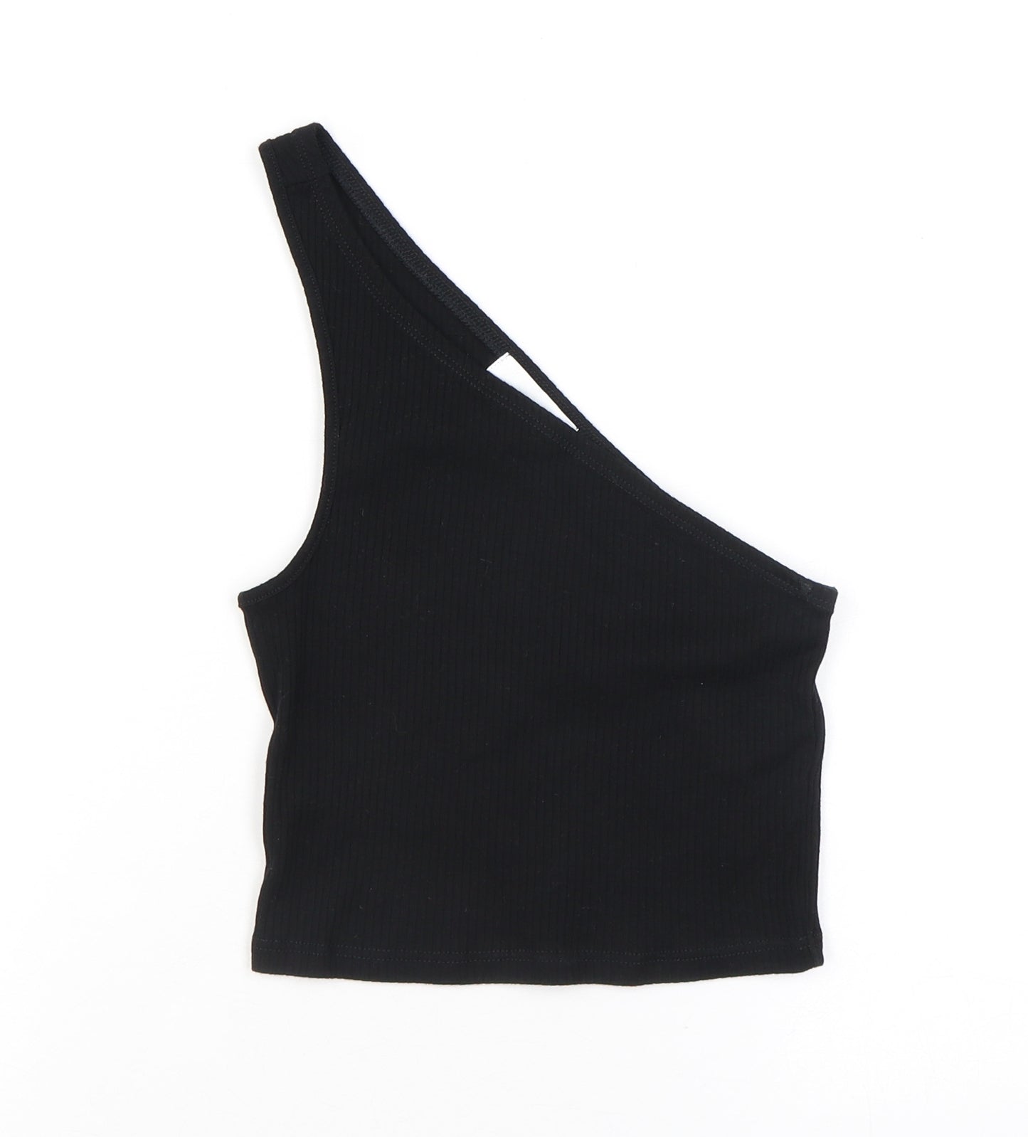 Topshop Womens Black Cotton Cropped Tank Size 8 One Shoulder