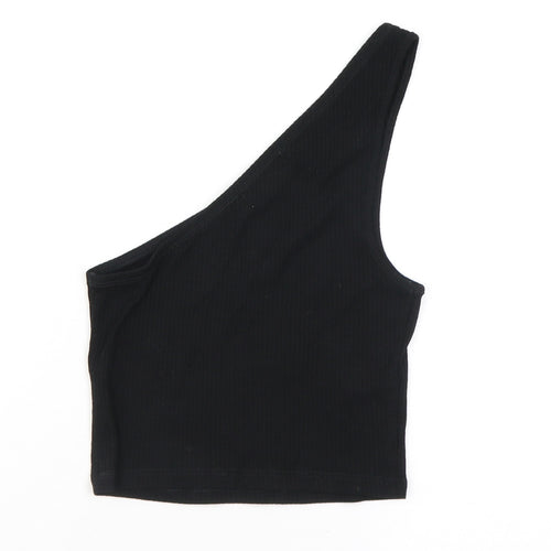 Topshop Womens Black Cotton Cropped Tank Size 8 One Shoulder