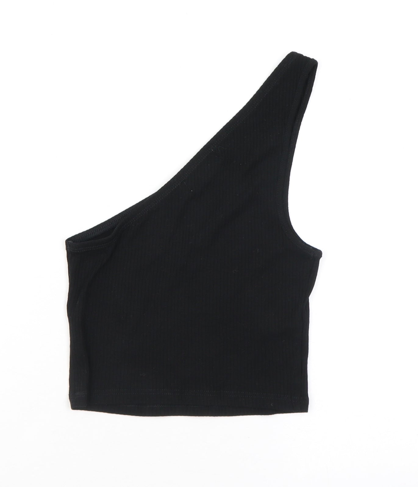Topshop Womens Black Cotton Cropped Tank Size 8 One Shoulder
