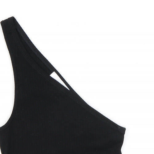 Topshop Womens Black Cotton Cropped Tank Size 8 One Shoulder