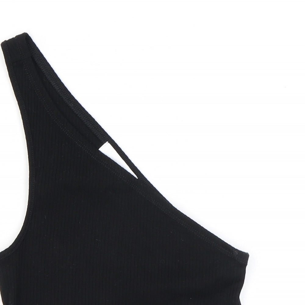 Topshop Womens Black Cotton Cropped Tank Size 8 One Shoulder