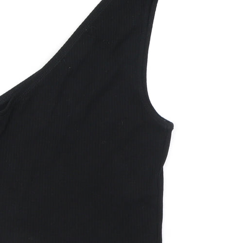 Topshop Womens Black Cotton Cropped Tank Size 8 One Shoulder