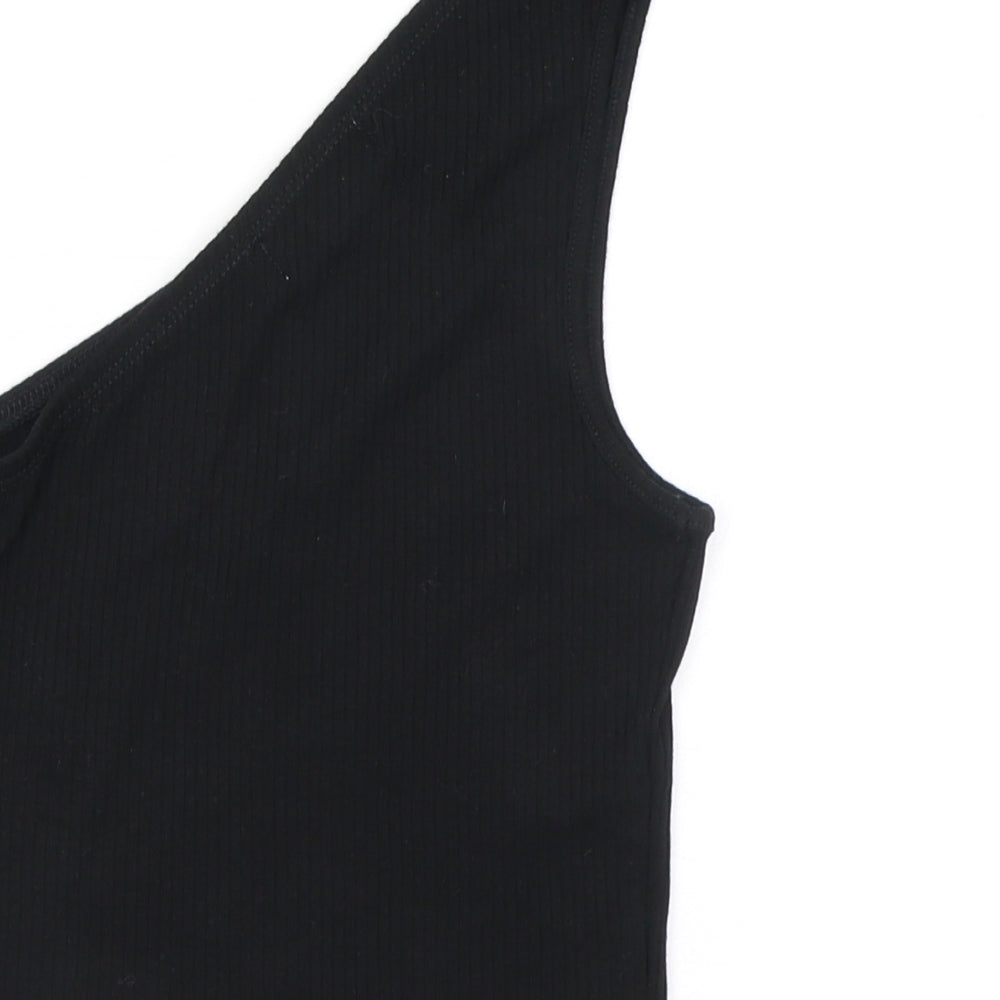 Topshop Womens Black Cotton Cropped Tank Size 8 One Shoulder