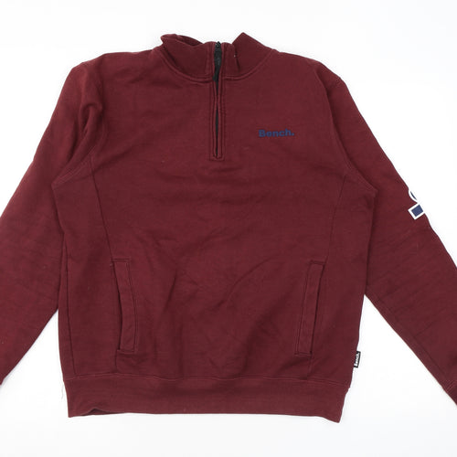 Bench Mens Red Cotton Pullover Sweatshirt Size M - Half zip