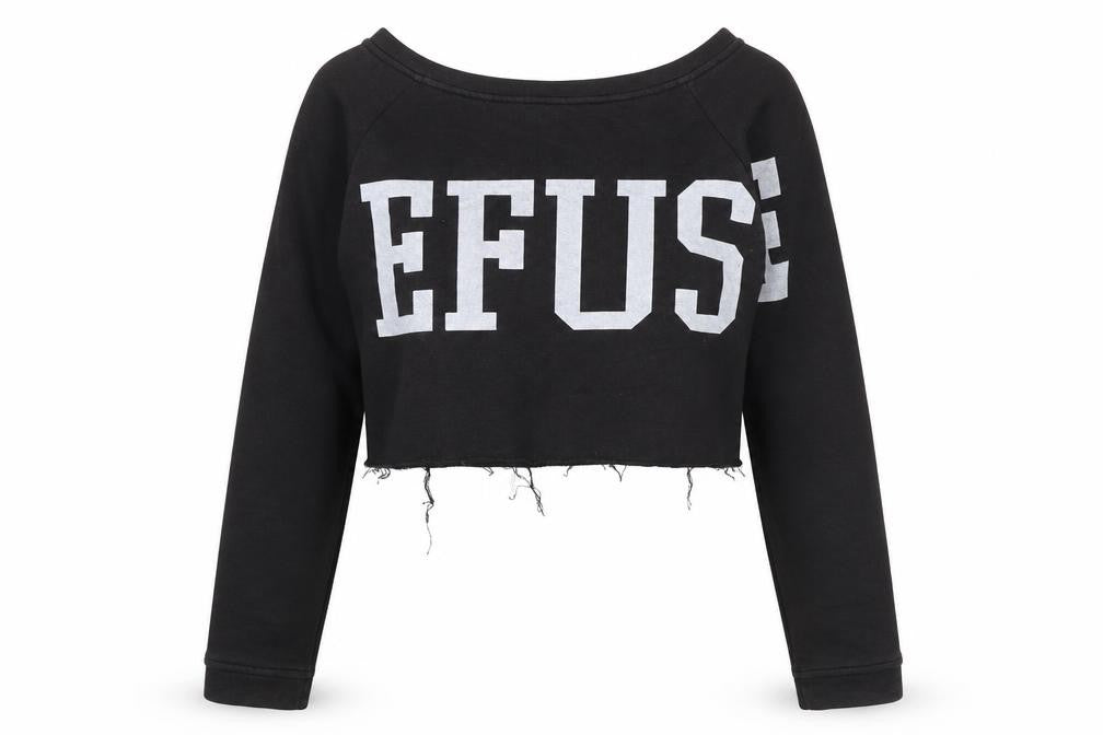 Front view of Bershka women’s black cotton pullover sweatshirt, size S, pullover - cropped raw hem
