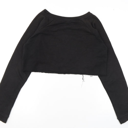 Bershka Womens Black Cotton Pullover Sweatshirt Size S Pullover - Cropped Raw Hem