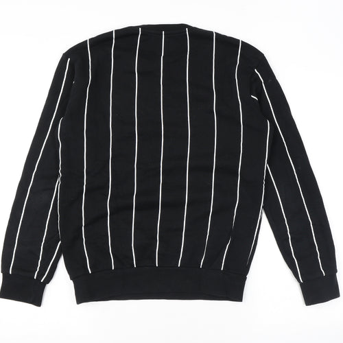 Zara Mens Black Striped Polyester Pullover Sweatshirt Size S