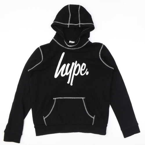 Hype Girls Black Cotton Pullover Hoodie Size 14 Years Pullover - Contrast Stitch