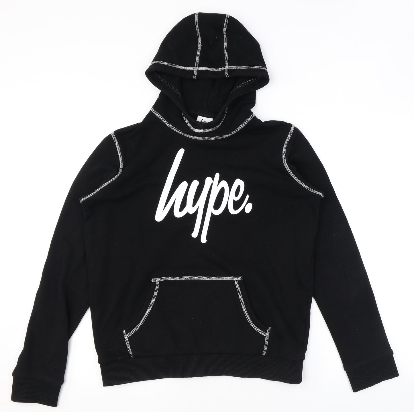 Hype Girls Black Cotton Pullover Hoodie Size 14 Years Pullover - Contrast Stitch