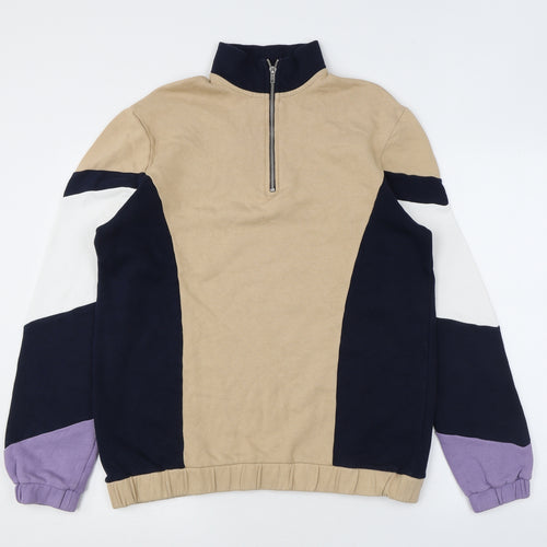 ASOS Womens Beige Colourblock Cotton Pullover Sweatshirt Size M Zip - Half Zip