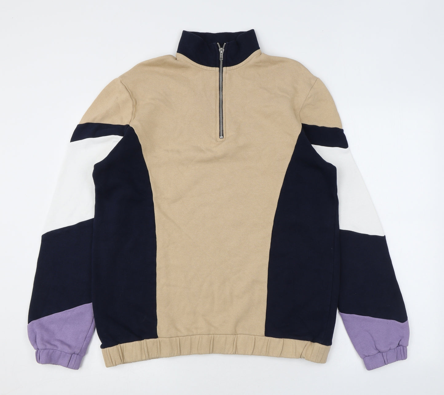 ASOS Womens Beige Colourblock Cotton Pullover Sweatshirt Size M Zip - Half Zip