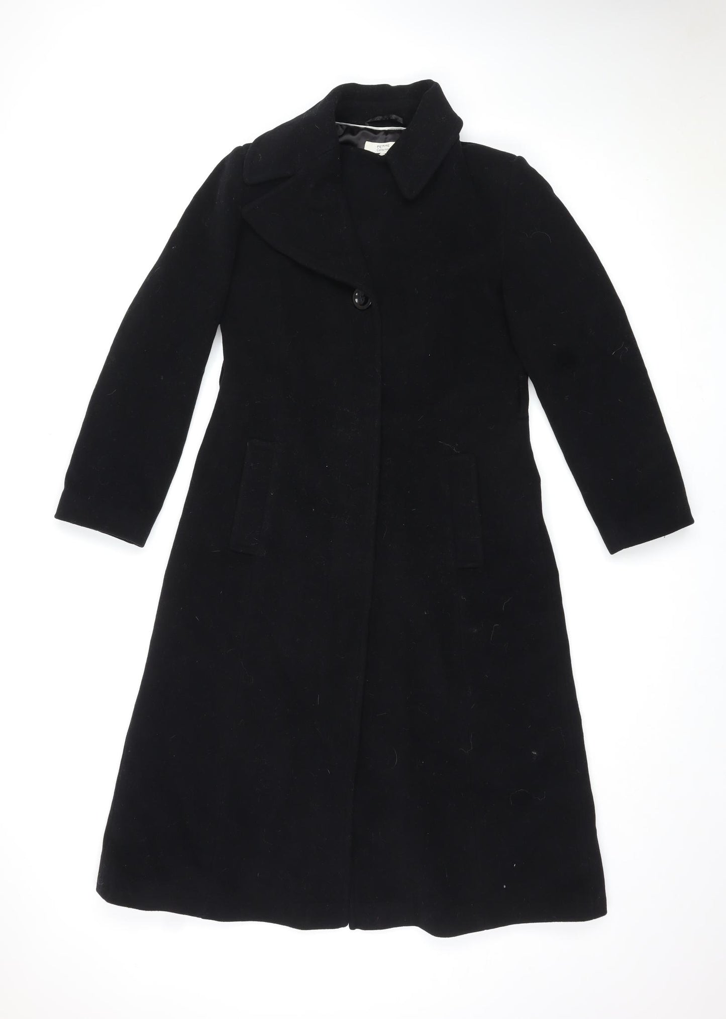 Debenhams Womens Black Overcoat Coat Size 12 Button