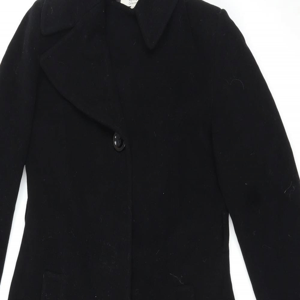Debenhams Womens Black Overcoat Coat Size 12 Button