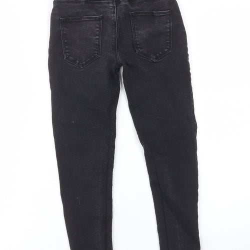 Denim & Co. Girls Black Cotton Skinny Jeans Size 8-9 Years L21 in Regular Zip - Pockets, Belt Loops