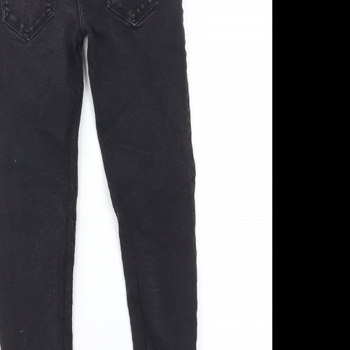 Denim & Co. Girls Black Cotton Skinny Jeans Size 8-9 Years L21 in Regular Zip - Pockets, Belt Loops