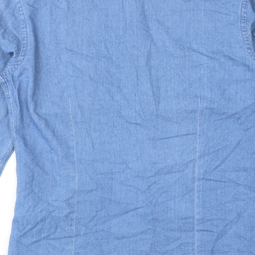 Reis Mens Blue Cotton Button-Up Size S Crew Neck Button