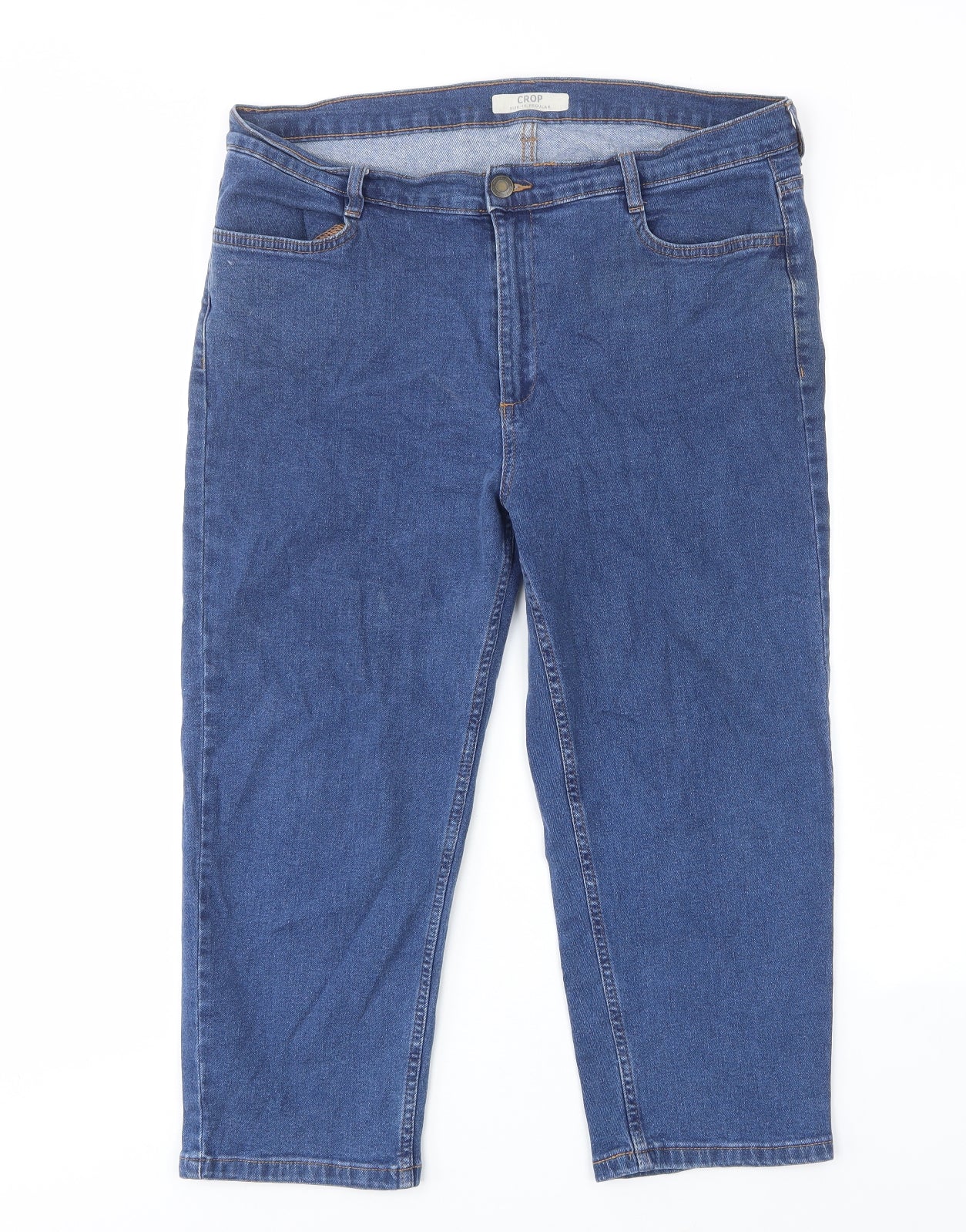Marks and Spencer Womens Blue Cotton Cropped Jeans Size 16 L22 in Regular Zip - Pockets, Belt Loops