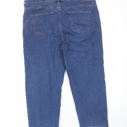 Marks and Spencer Womens Blue Cotton Cropped Jeans Size 16 L22 in Regular Zip - Pockets, Belt Loops