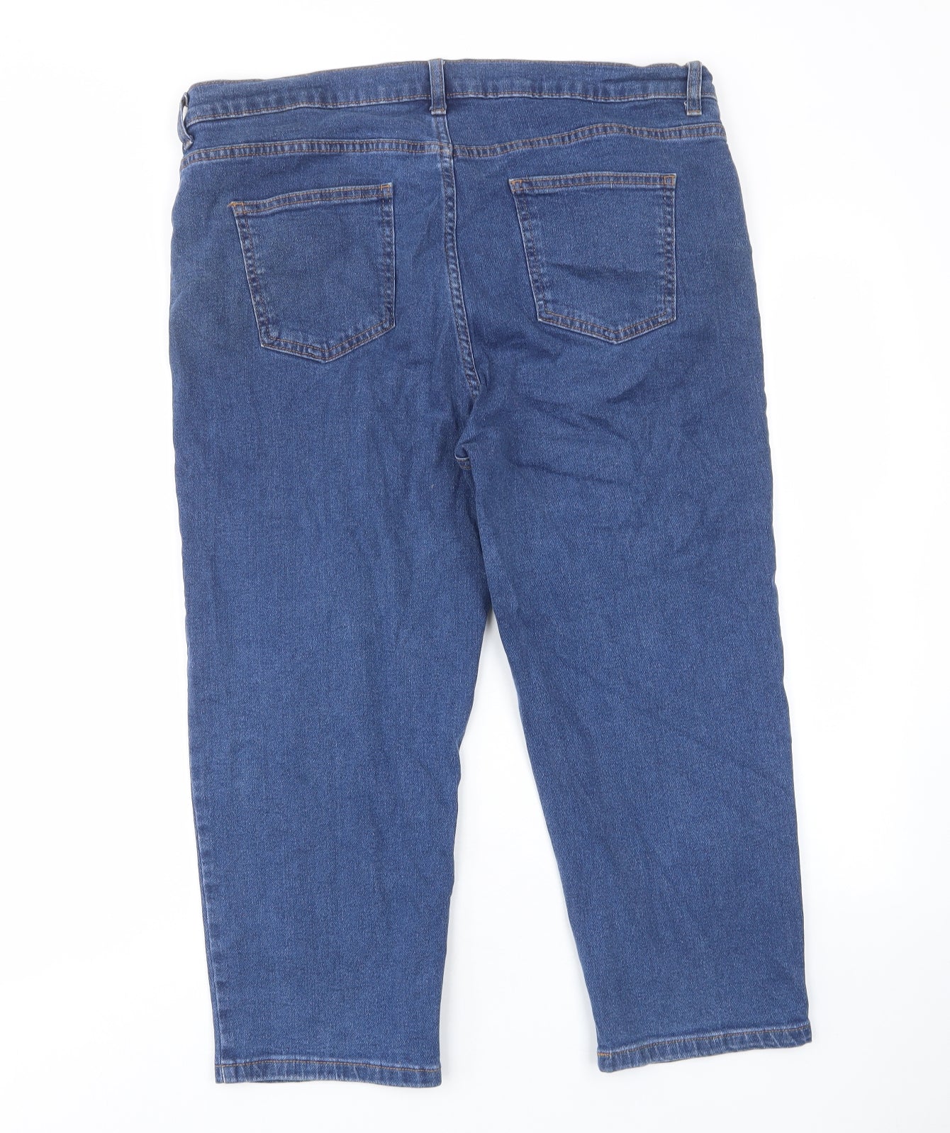 Marks and Spencer Womens Blue Cotton Cropped Jeans Size 16 L22 in Regular Zip - Pockets, Belt Loops