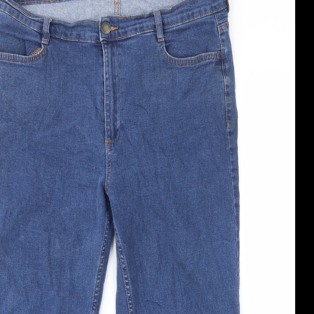 Marks and Spencer Womens Blue Cotton Cropped Jeans Size 16 L22 in Regular Zip - Pockets, Belt Loops