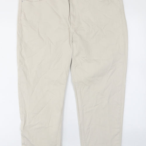 Marks and Spencer Womens Beige Cotton Straight Jeans Size 18 L25 in Slim Zip - Pockets, Belt Loops