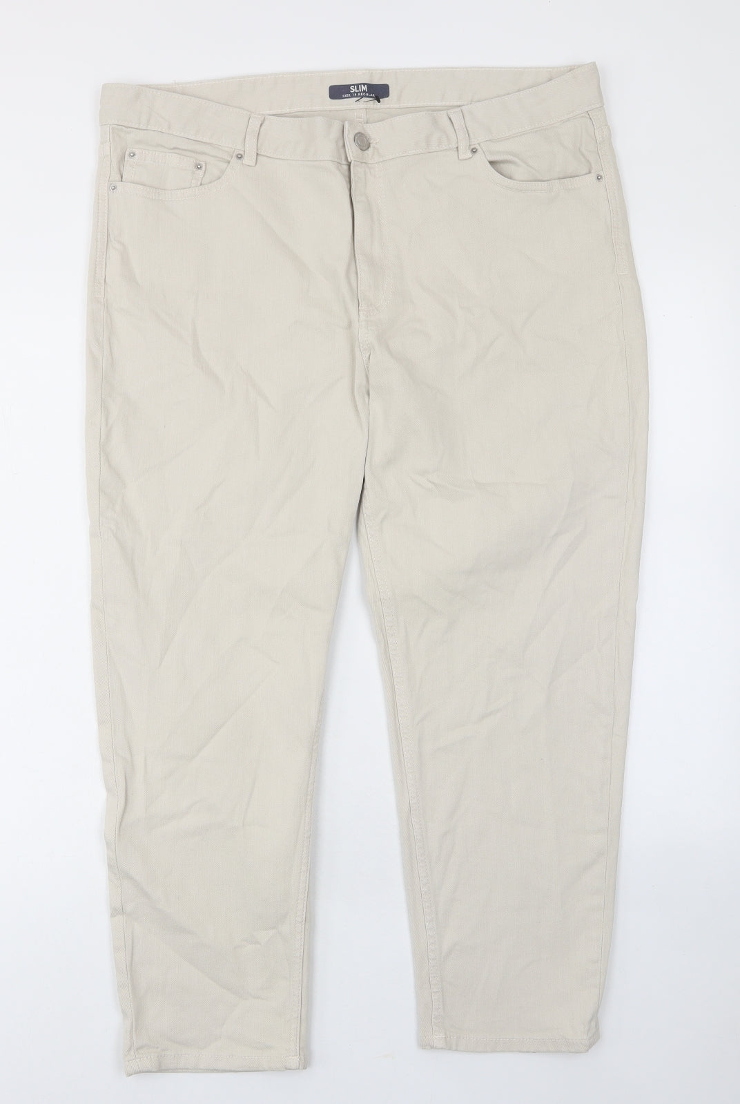 Marks and Spencer Womens Beige Cotton Straight Jeans Size 18 L25 in Slim Zip - Pockets, Belt Loops