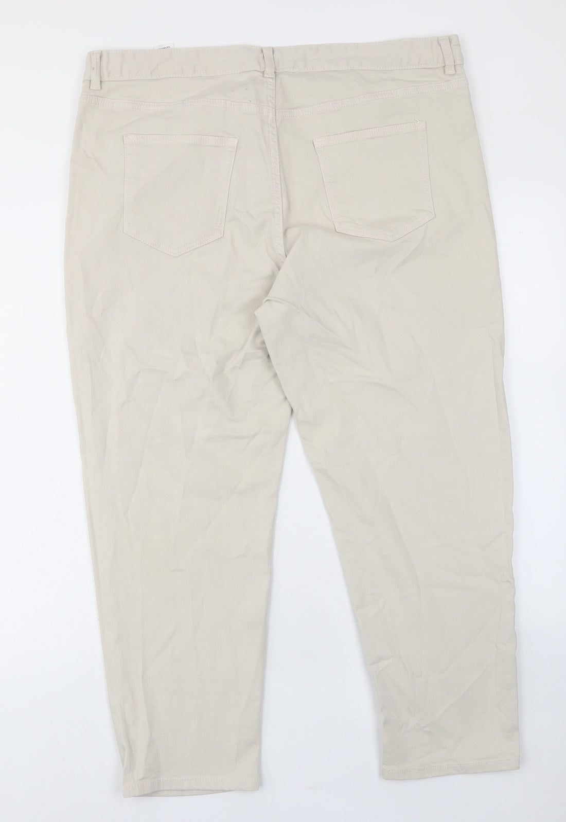 Marks and Spencer Womens Beige Cotton Straight Jeans Size 18 L25 in Slim Zip - Pockets, Belt Loops