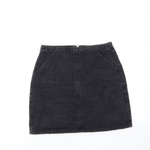 Topshop Womens Black Cotton A-Line Skirt Size 8 Zip - Pockets