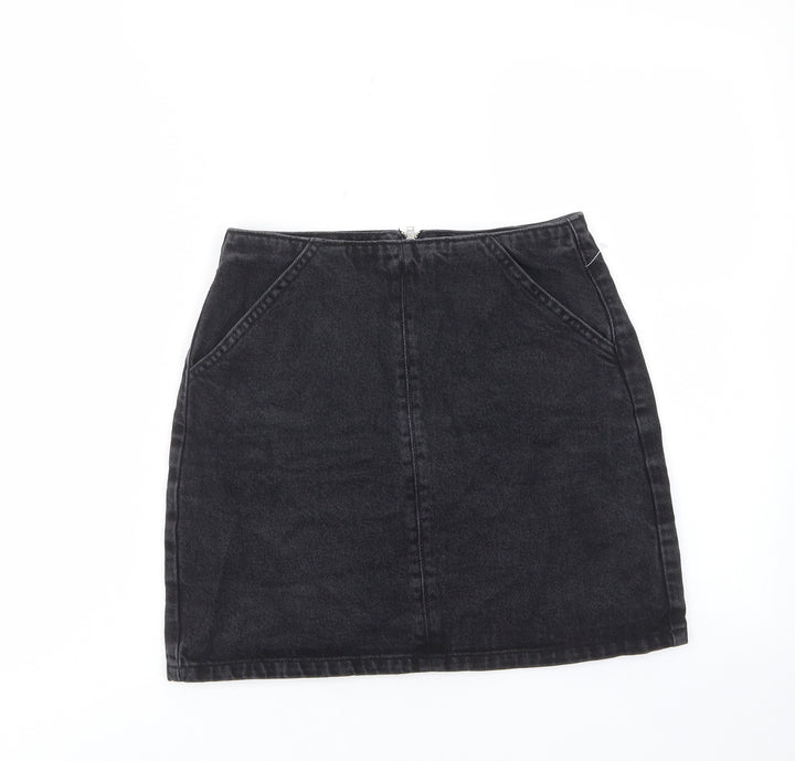 Topshop Womens Black Cotton A-Line Skirt Size 8 Zip - Pockets