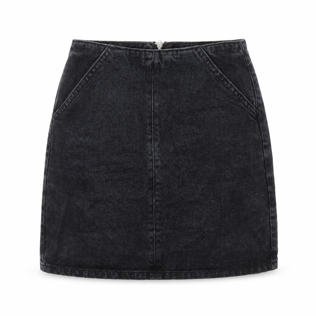 Topshop Womens Black Cotton A-Line Skirt Size 8 Zip - Pockets