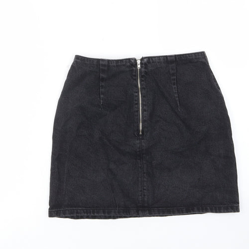 Topshop Womens Black Cotton A-Line Skirt Size 8 Zip - Pockets