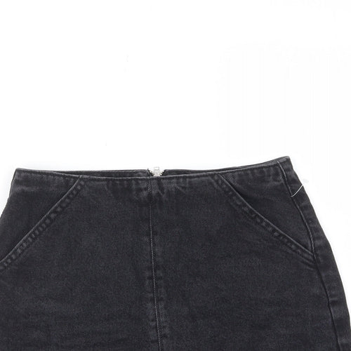 Topshop Womens Black Cotton A-Line Skirt Size 8 Zip - Pockets