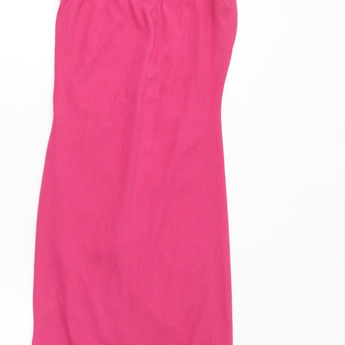 PRETTYLITTLETHING Womens Pink Polyester Bodycon Size 8 Halter Pullover - Ribbed Ruched Front