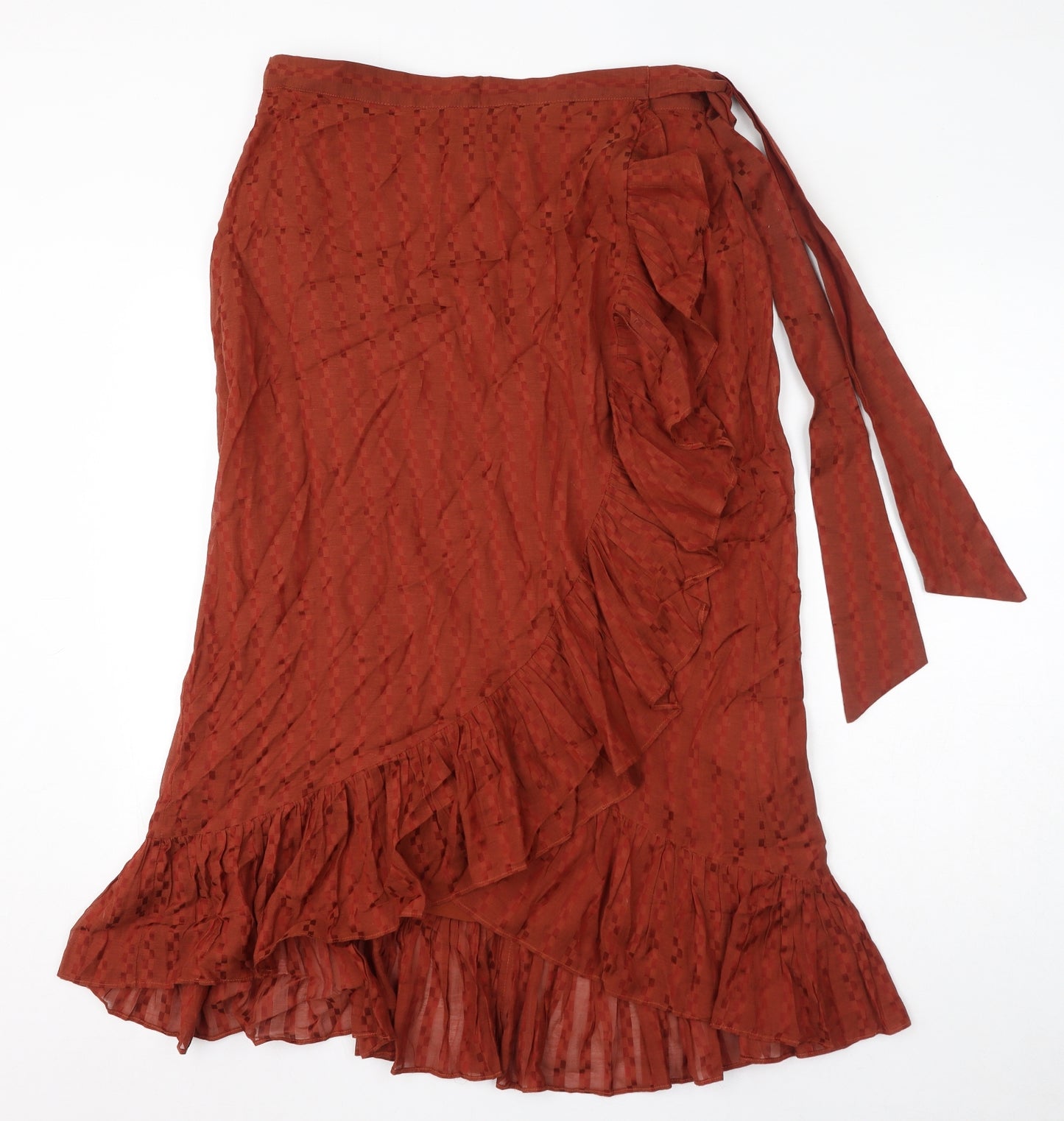 Whistles Womens Brown Viscose Wrap Skirt Size 14 Tie - Ruffle Hem
