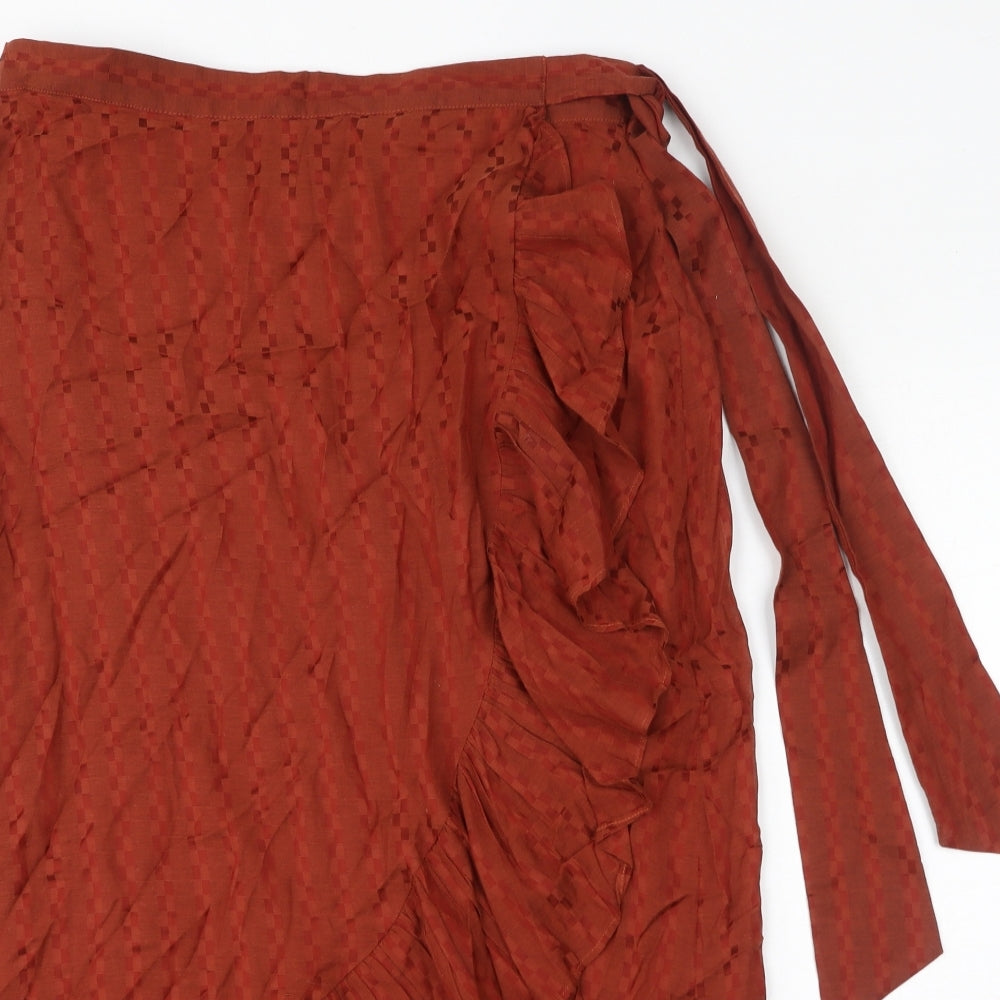 Whistles Womens Brown Viscose Wrap Skirt Size 14 Tie - Ruffle Hem