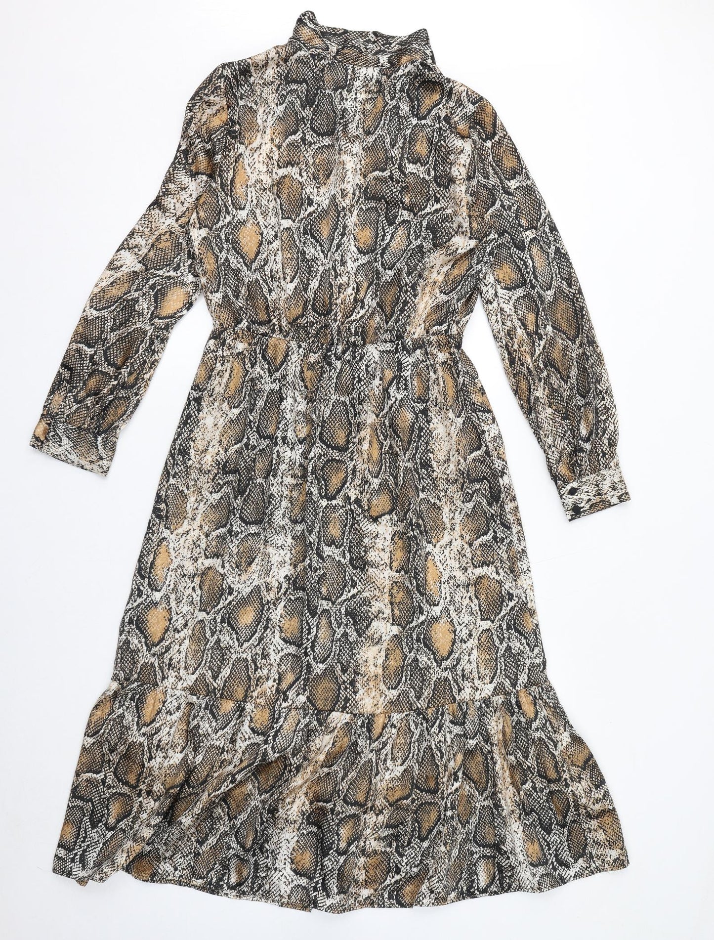 Zara Womens Brown Animal Print Polyester Maxi Size S Mock Neck Button - Snake Print