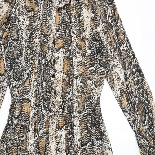 Zara Womens Brown Animal Print Polyester Maxi Size S Mock Neck Button - Snake Print
