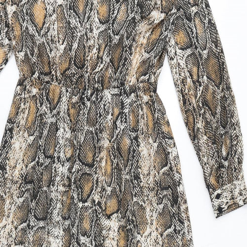 Zara Womens Brown Animal Print Polyester Maxi Size S Mock Neck Button - Snake Print